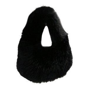 6647 Faux Fur Hand Bags Fuzzy Top Handle Shoulder Bag Cute Hand Purse Black